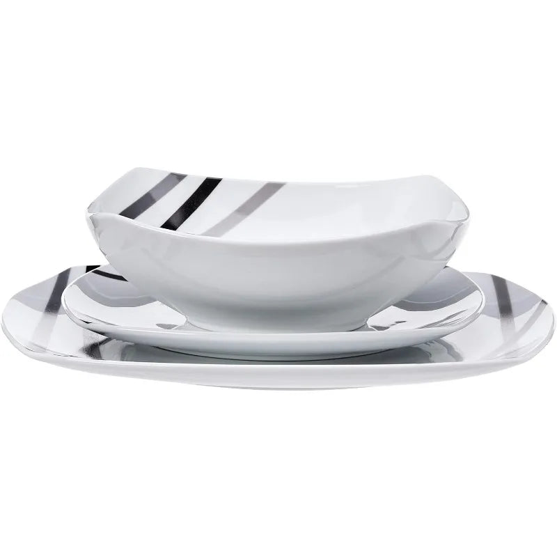 18 Piece Kitchen Dinnerware Set - Square Plates, Bowls,