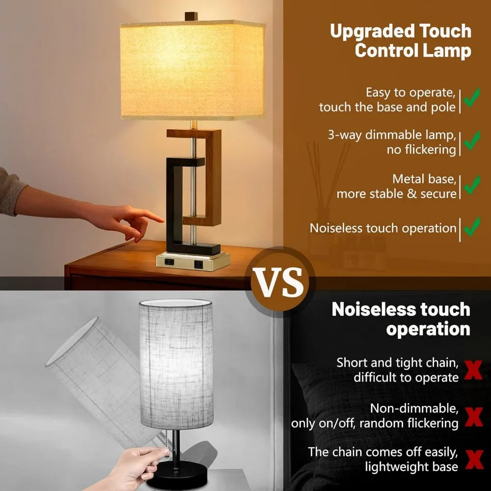Set Of 2 Lamps, 3 Way Dimmable & Touch Control