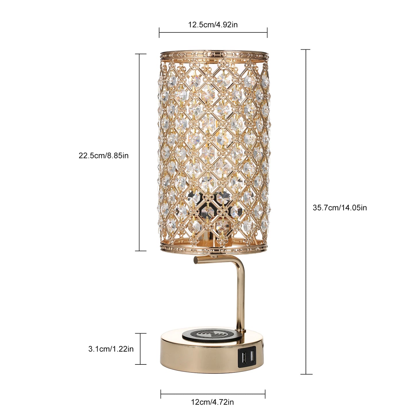 Crystal Table, Bedside, Desktop, Dimmable Touch Lamp