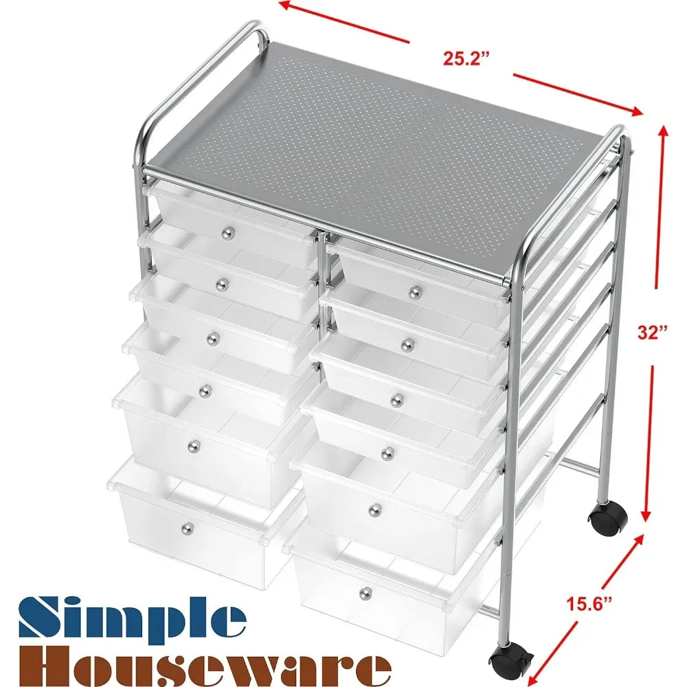 Utility Cart, 12 Drawers Rolling Storage Organizer + Wheels