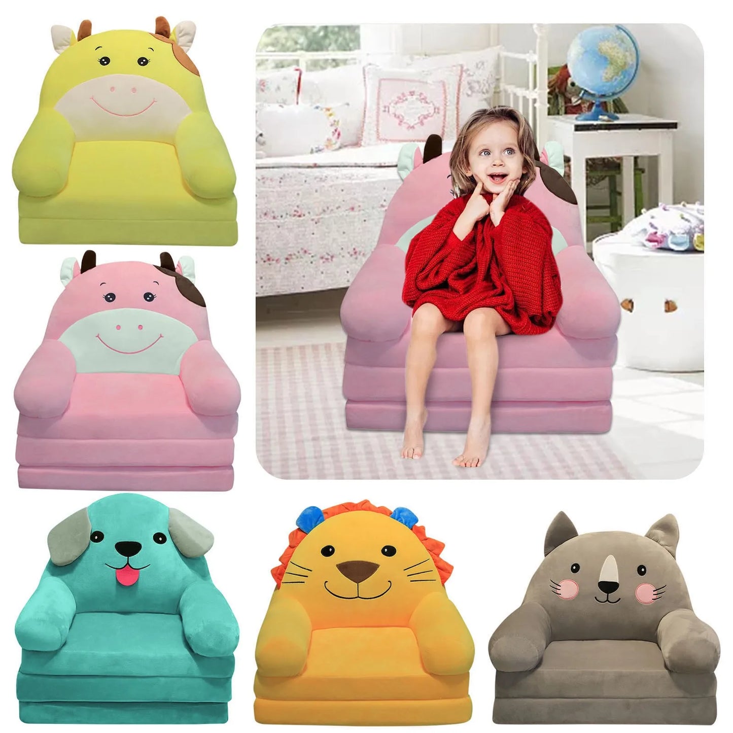 Plush Foldable Children Cute Cartoon Sofa, Chair