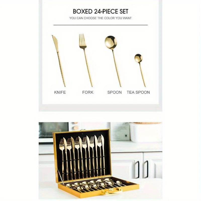 24pcs Elegant Tableware Set, Cutlery With Gift Box