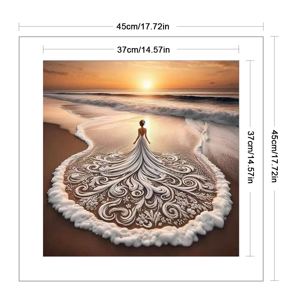 Girl Seaside Printed Canvas Cross-Stitch Embroidery Set