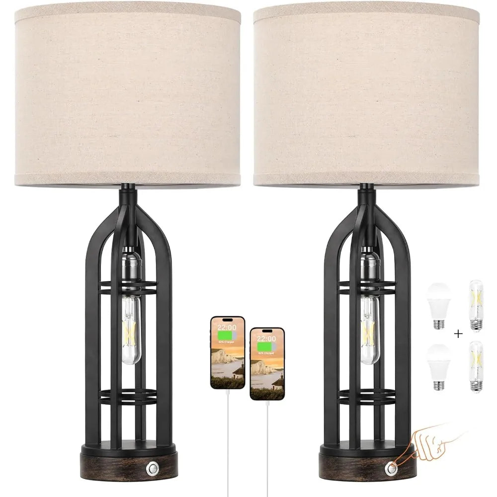 3-Way Dimmable Lamps Set, USB C+A & Outlet