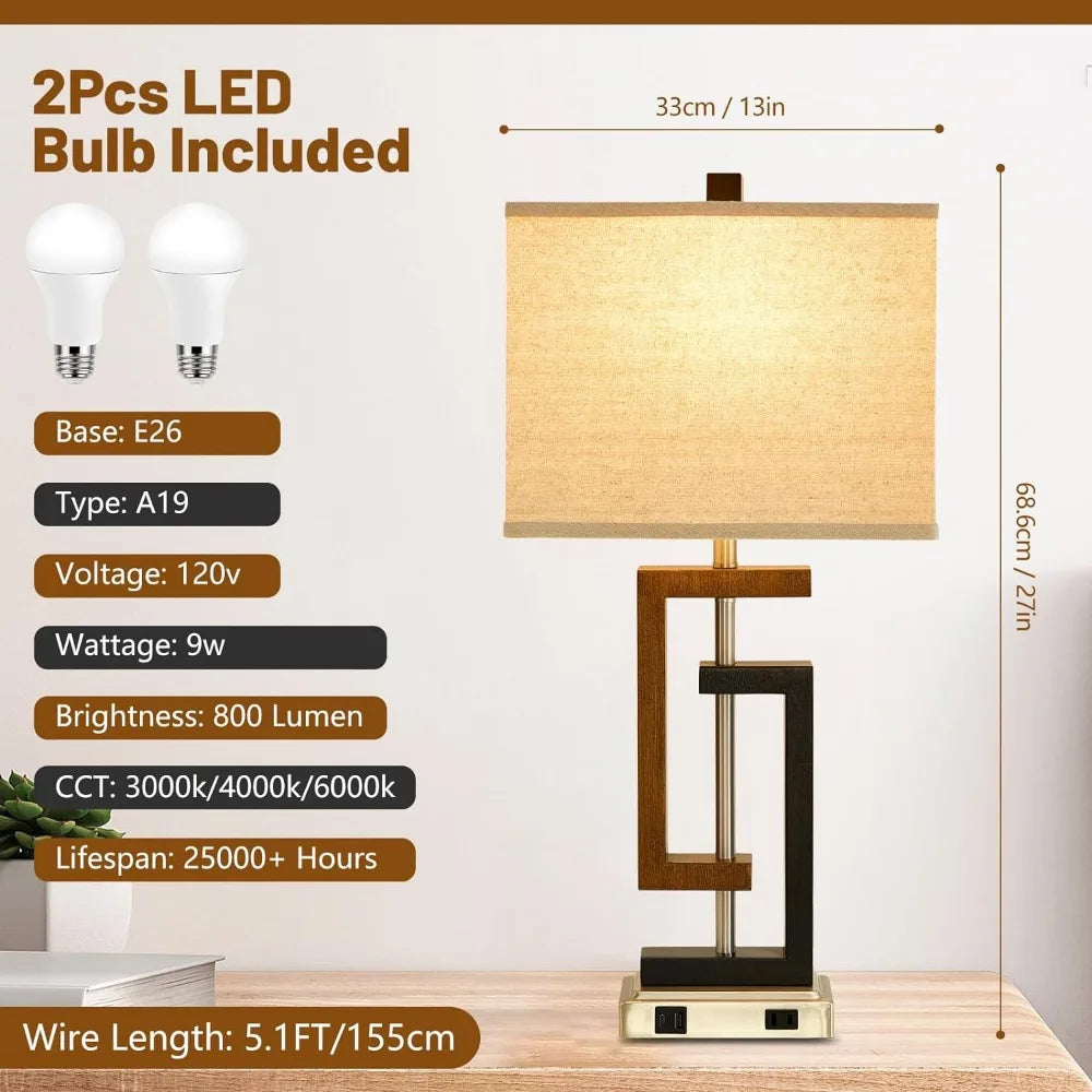 Set Of 2 Lamps, 3 Way Dimmable & Touch Control