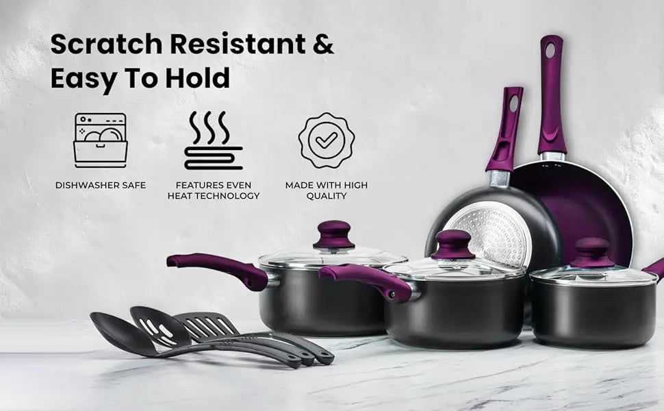 Nonstick Aluminum Cooking Essentials 11 Pieces Purple