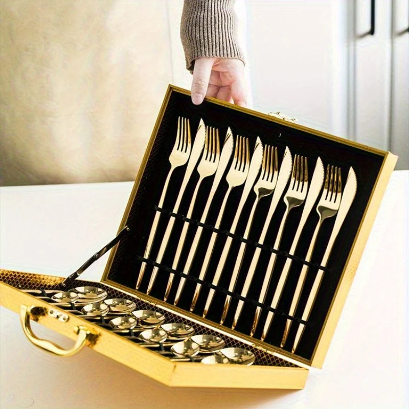 24pcs Elegant Tableware Set, Cutlery With Gift Box