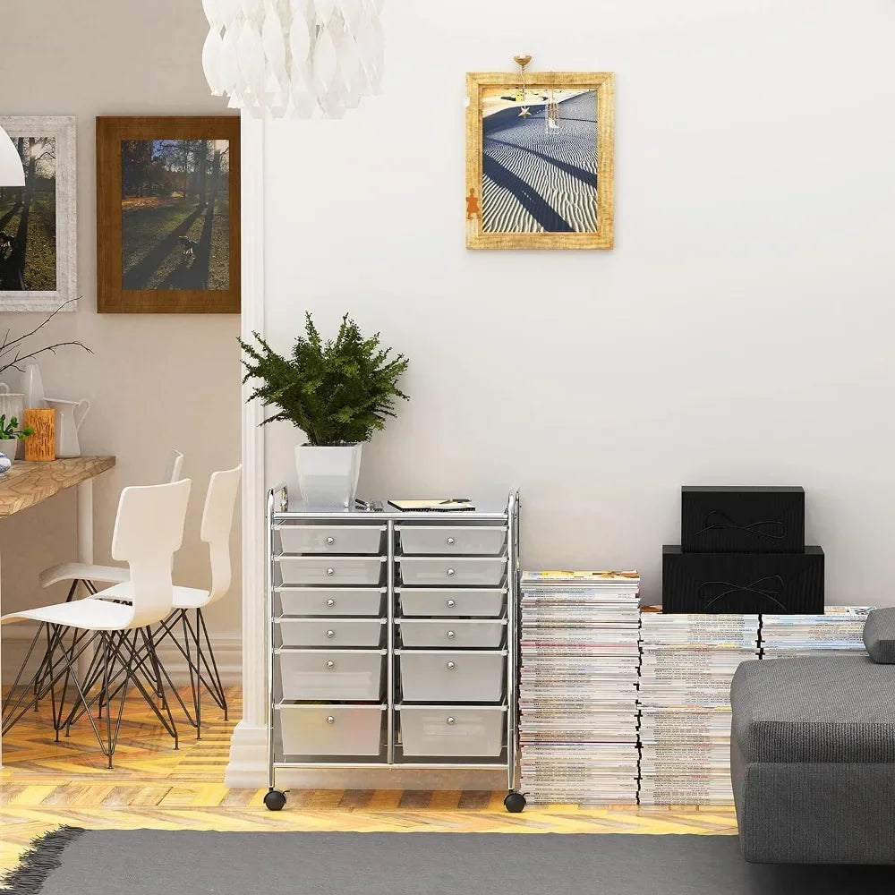 Utility Cart, 12 Drawers Rolling Storage Organizer + Wheels