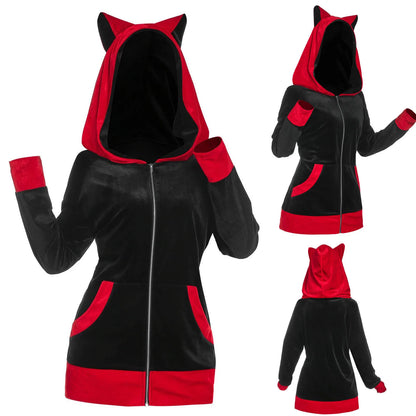 Fashion Women Cat Ears Hooded Sweatshirt Coat