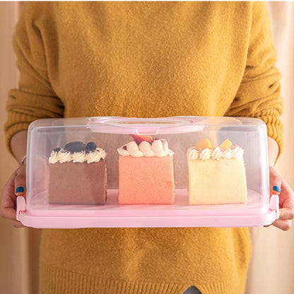 Portable Rectangular Bread, Cake Container,Transparent Lid