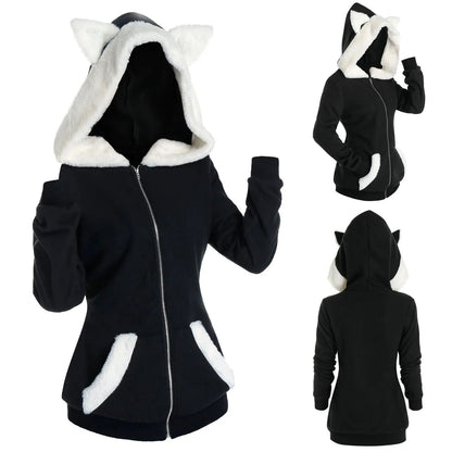 Fashion Women Cat Ears Hooded Sweatshirt Coat