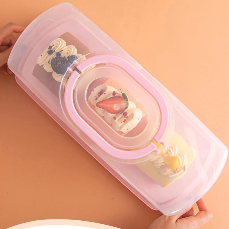 Portable Rectangular Bread, Cake Container,Transparent Lid