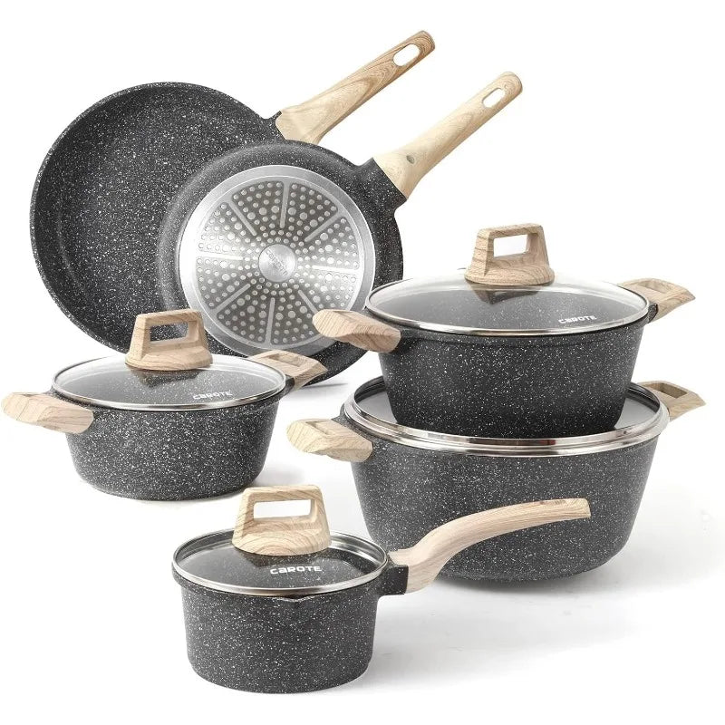 Carote Nonstick Granite Cookware Sets 10 Pcs Stone