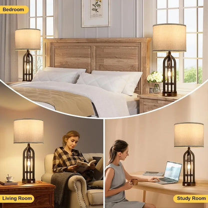 3-Way Dimmable Lamps Set, USB C+A & Outlet