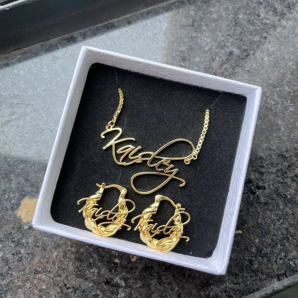 Custom Name Jewelry Set Persaonlized Script Letter