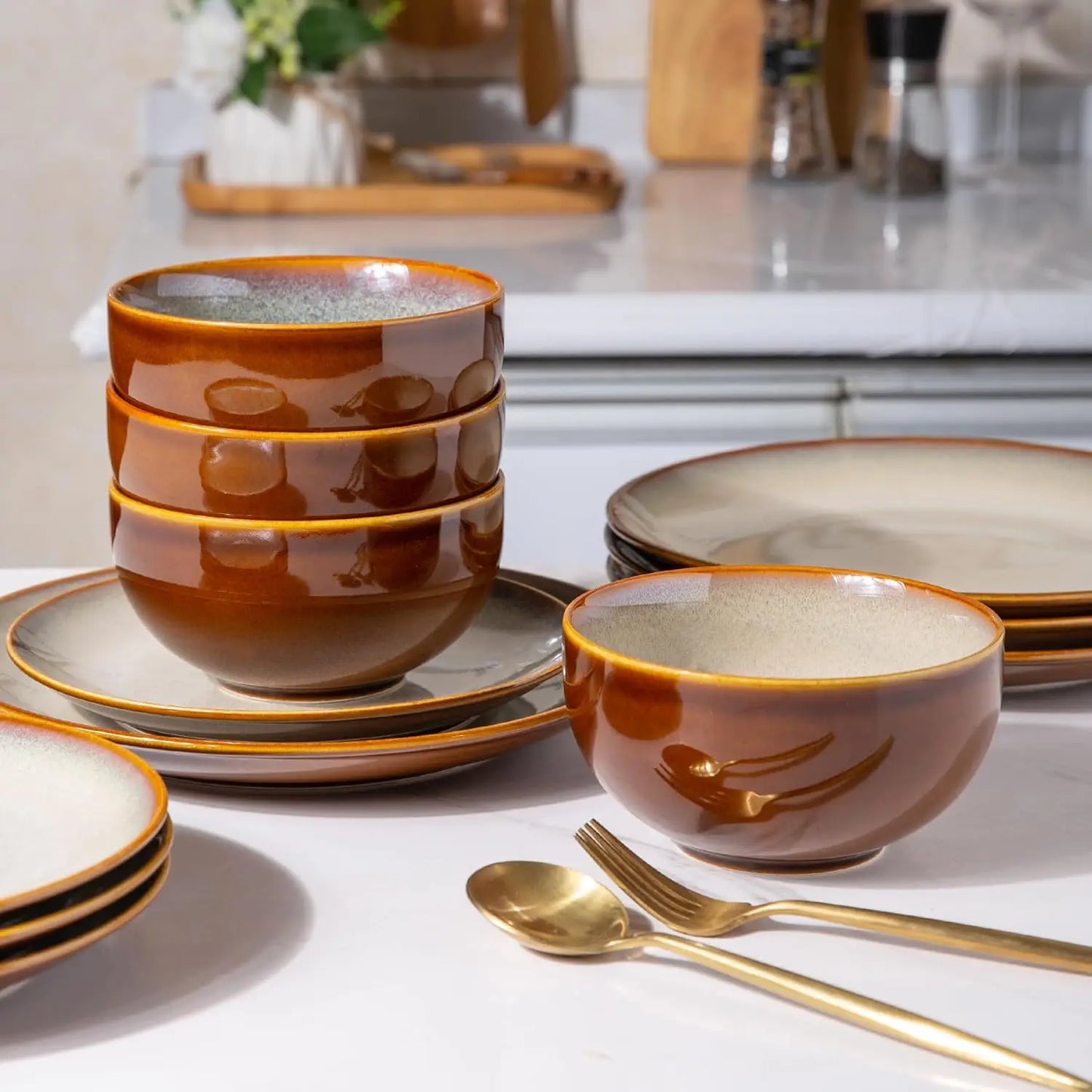 Glaze Dishes Set For 6 Chip & Scratch Resistant