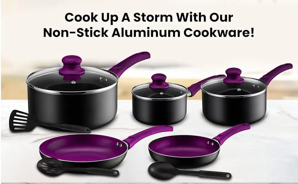 Nonstick Aluminum Cooking Essentials 11 Pieces Purple