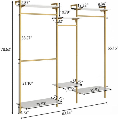 Wall Mount Organizer 6-Tier Adjustable Shelves, + 4 Rods