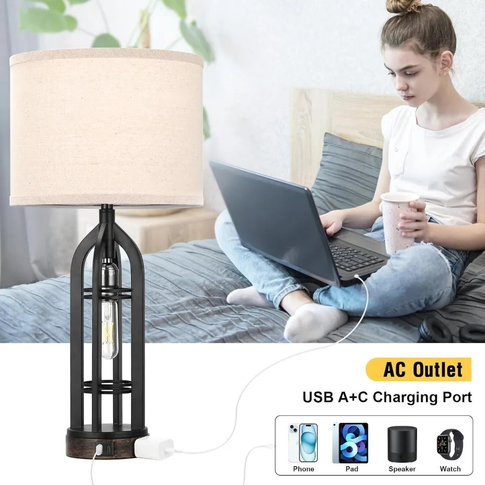 3-Way Dimmable Lamps Set, USB C+A & Outlet