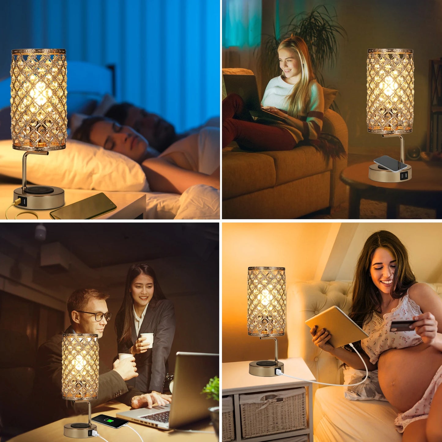 Crystal Table, Bedside, Desktop, Dimmable Touch Lamp