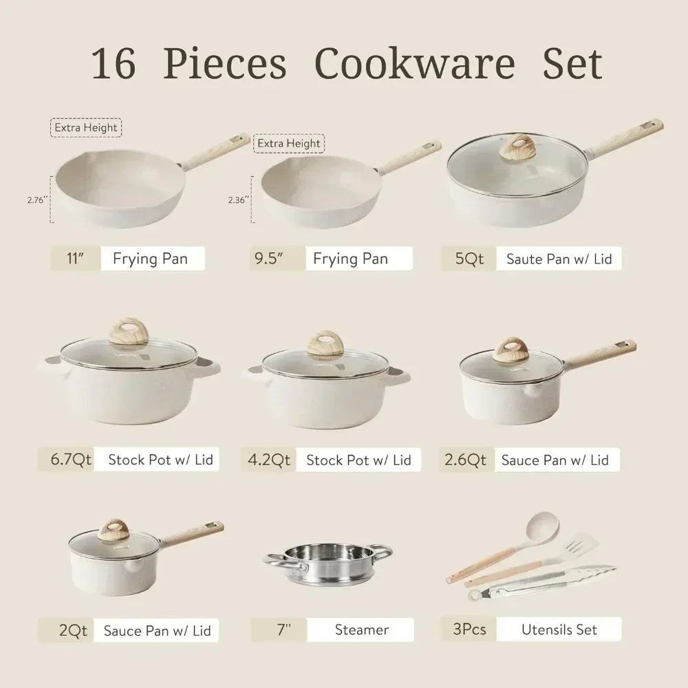 16pcs Nonstick Cookware Set + Non-stick Utensils Kit