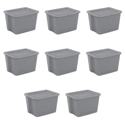 Set Of 8, 18 Gallon Plastic, Storage Organizer Bins