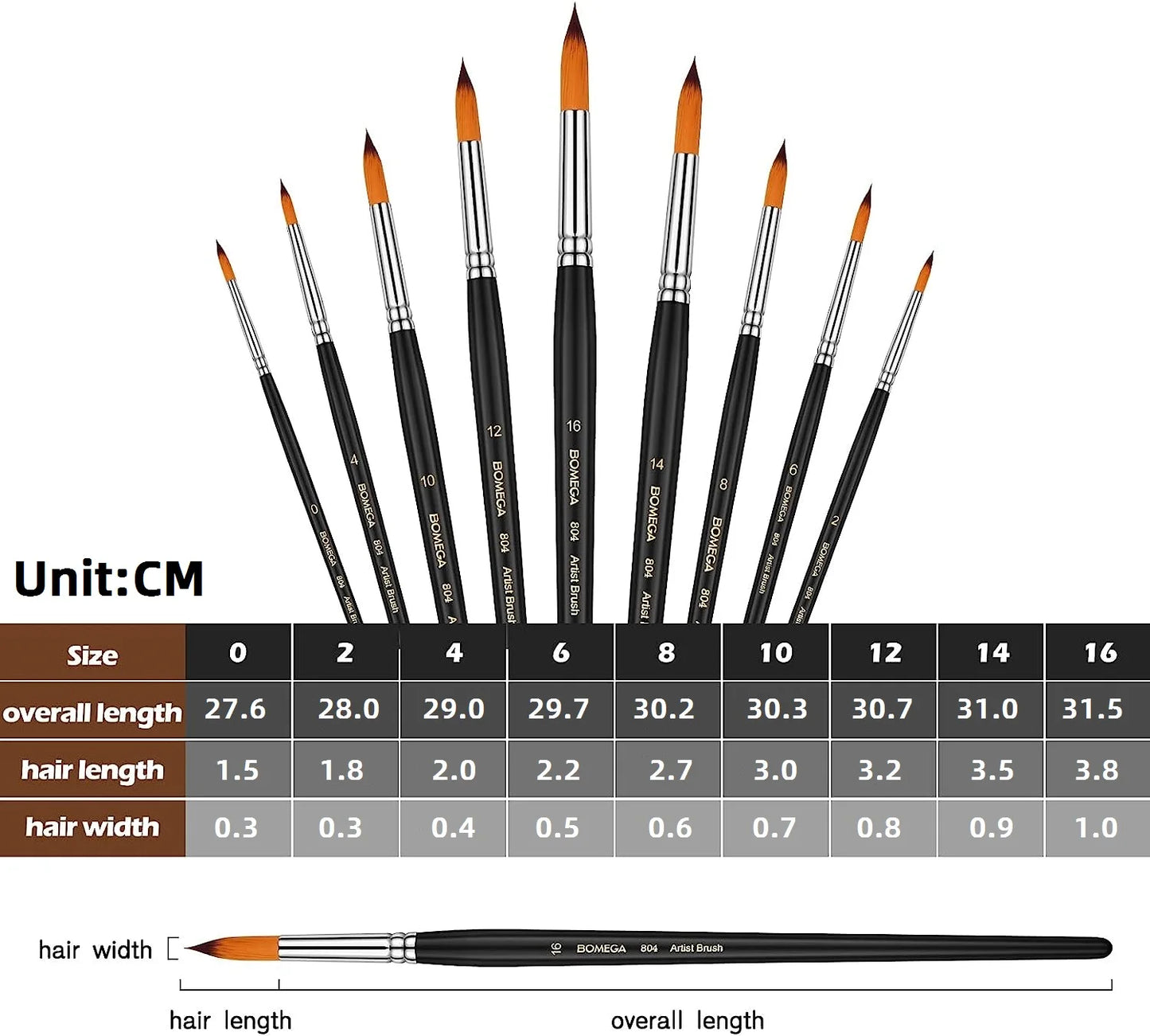 9 Pcs Professional Round Watercolor, Oil, Acrylic Painting Brushes