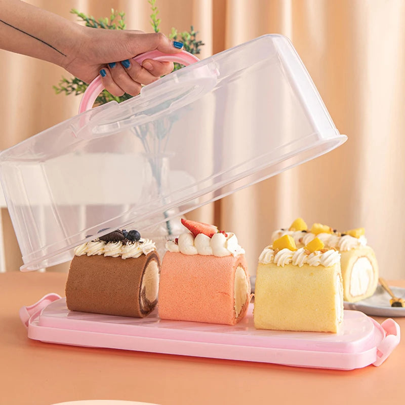 Portable Rectangular Bread, Cake Container,Transparent Lid