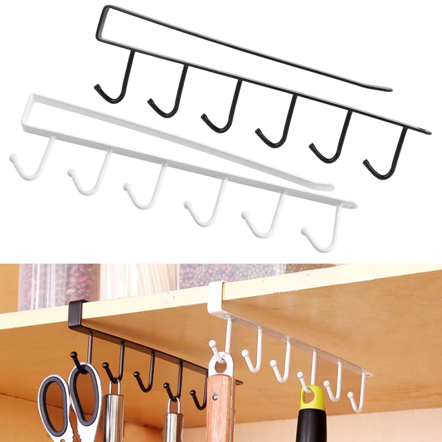 Multi-Functional Kitchen-Wardrobe Storage, Shelf Hanging Hooks Organizer