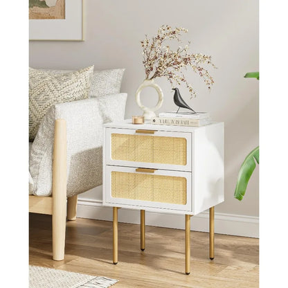 Rattan Nightstand, End Table, With 2 Drawers