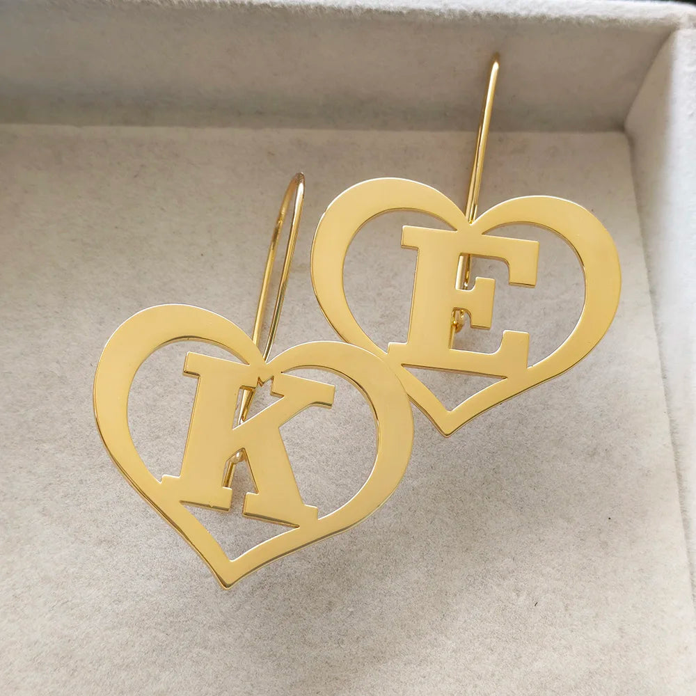 Personality Design Customize A-Z Initials Heart Shape Earrings