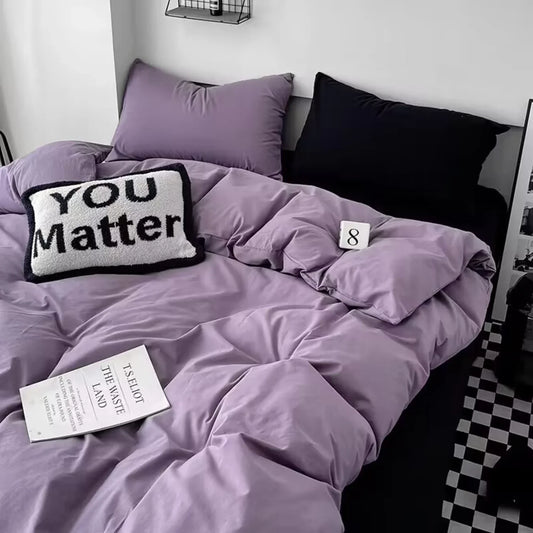 Comfortable Purple Bedding Set- Soft Black Sheet- Pillowcase