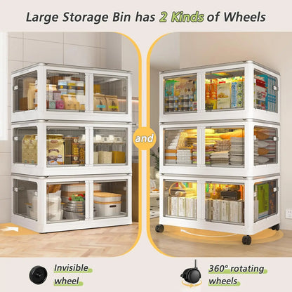 Large Plastic Storage Bins Collapsible + Wheels + Doors