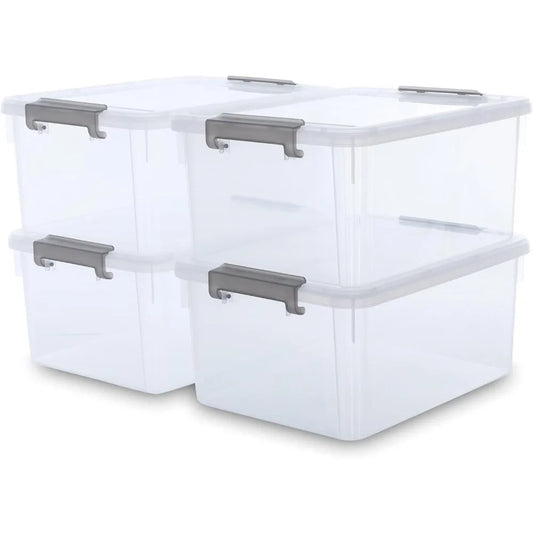 17 QT 4 Packs Plastic Stackable Storage Bins & Latching Lids