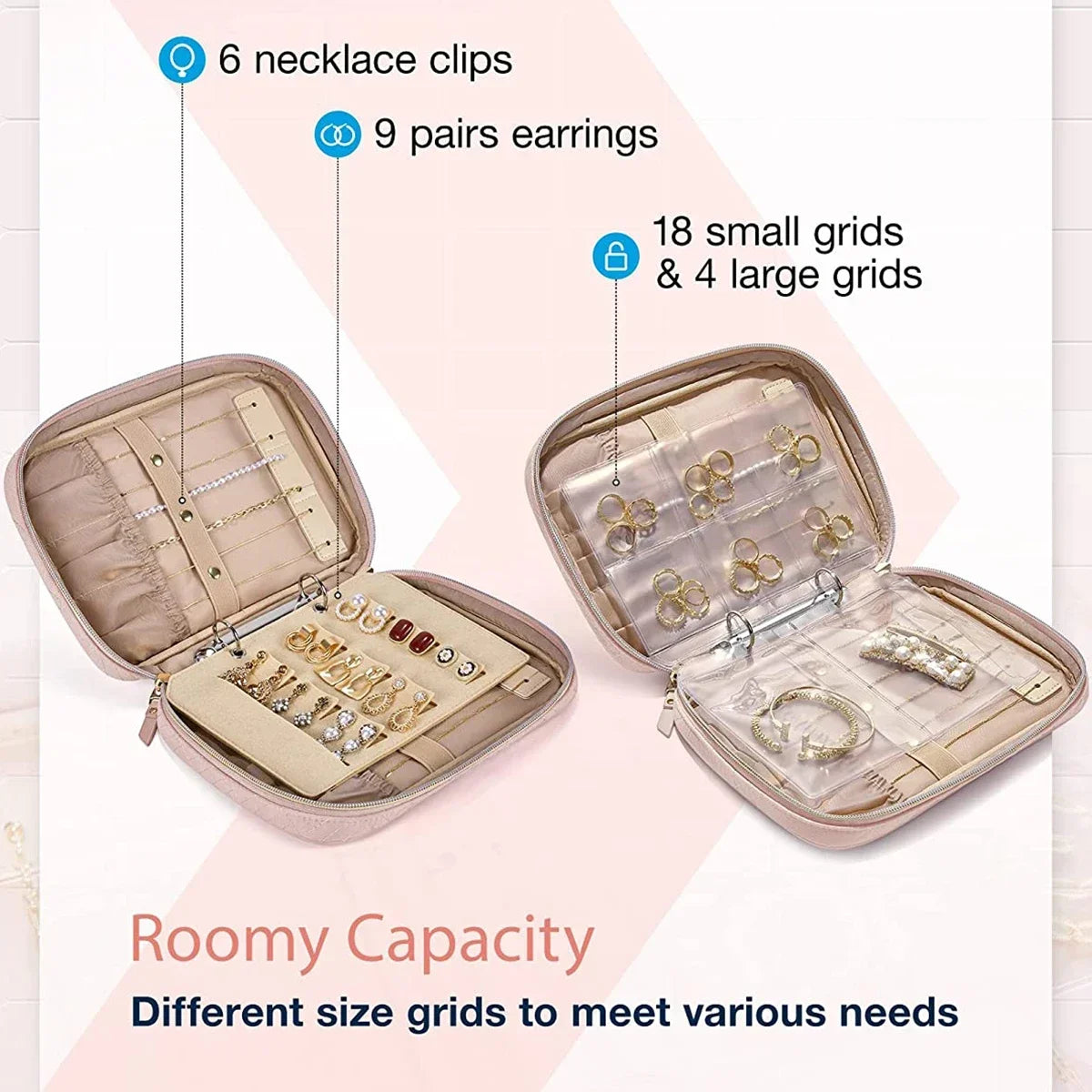 Travel Jewelry Organizer Storage Case-Removable Binders