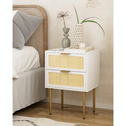 Rattan Nightstand, End Table, With 2 Drawers