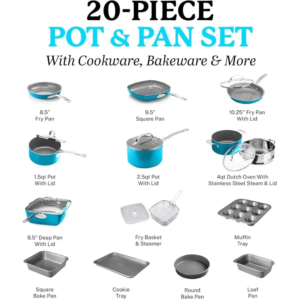 20 Piece Ceramic Nonstick Cookware Set