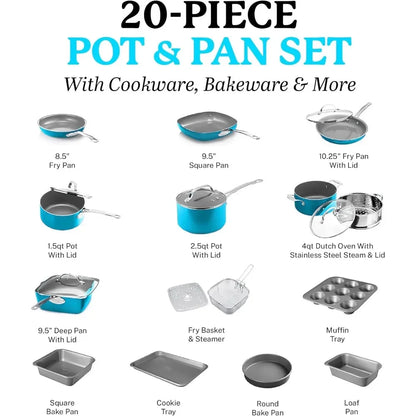 20 Piece Ceramic Nonstick Cookware Set