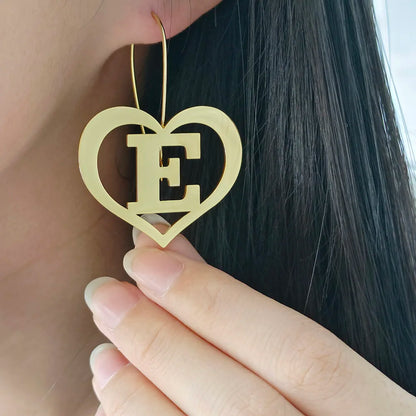 Personality Design Customize A-Z Initials Heart Shape Earrings