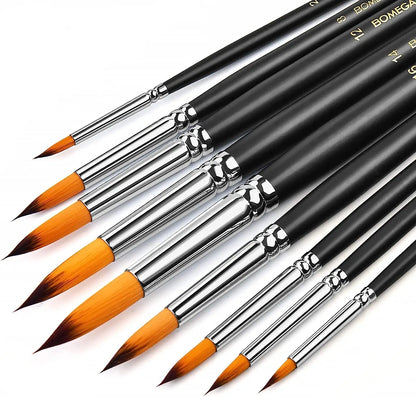 9 Pcs Professional Round Watercolor, Oil, Acrylic Painting Brushes