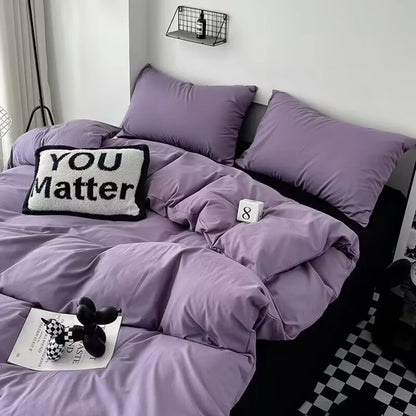 Comfortable Purple Bedding Set- Soft Black Sheet- Pillowcase