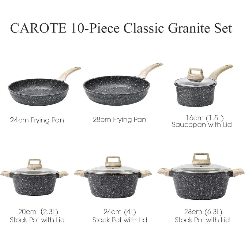 Carote Nonstick Granite Cookware Sets 10 Pcs Stone