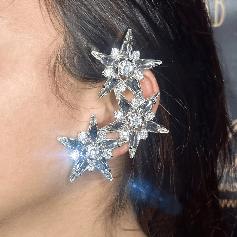 Stonefans Elegant Crystal Star Ear Cuff Earrings