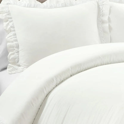 Ruffle Lace 100% Cotton 3 Piece Duvet Cover Set,