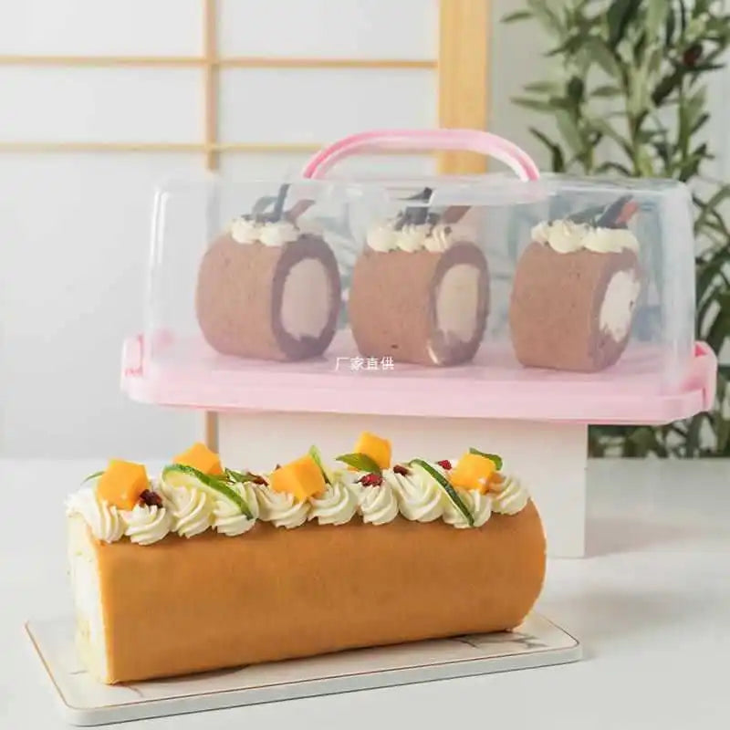 Portable Rectangular Bread, Cake Container,Transparent Lid