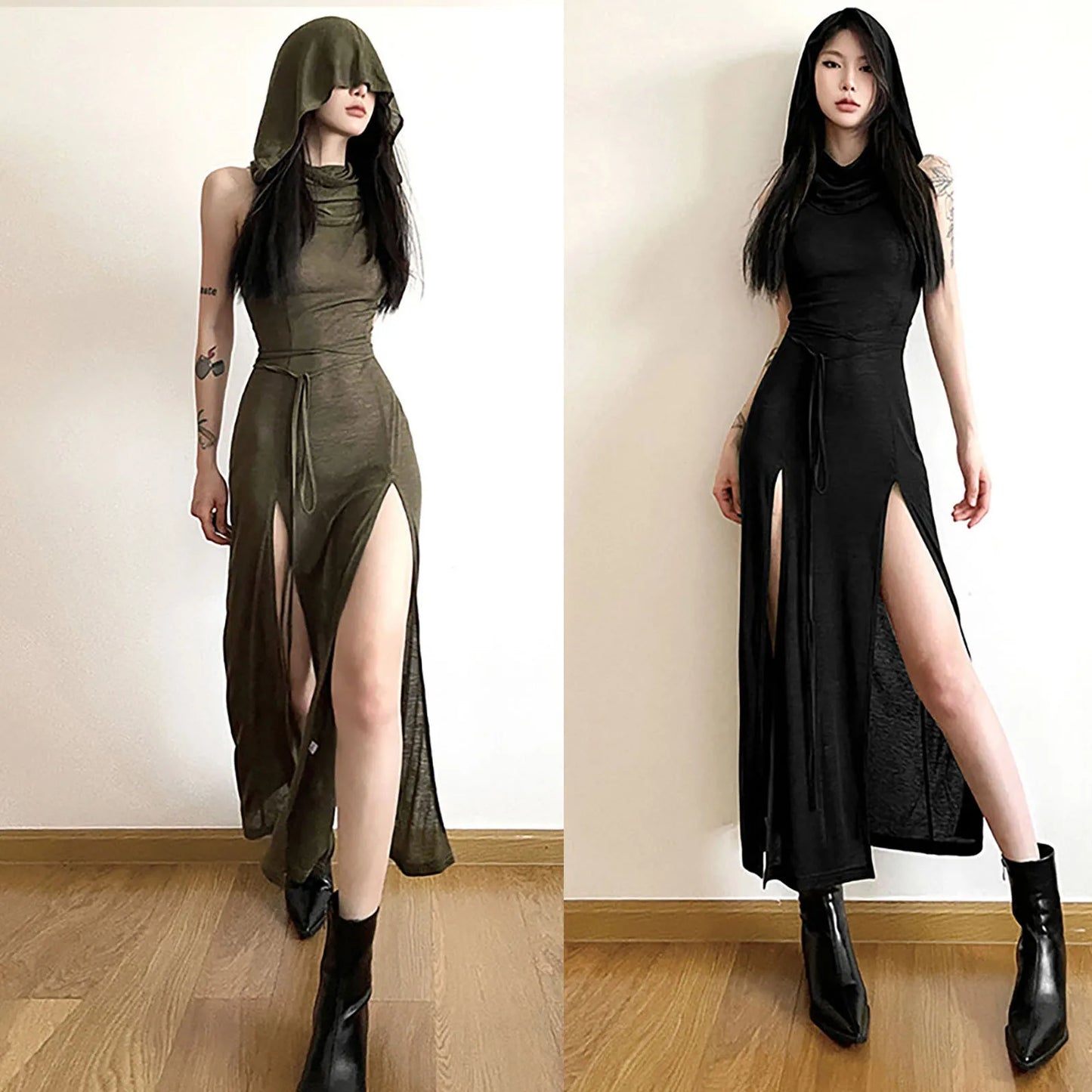 Gothic Dress For Women Trendy, Sleeveless, Hooded