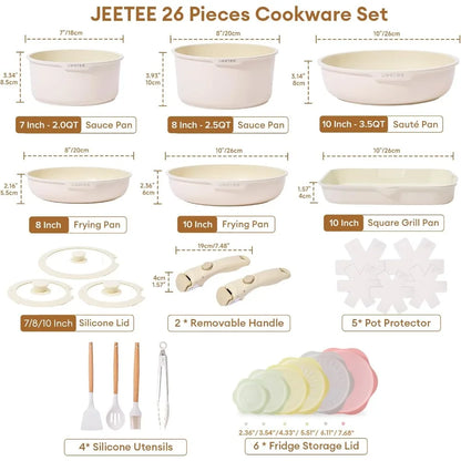 JEETEE Pots & Pans Non-Stick 26pcs, Cookware Set