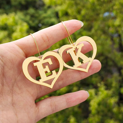 Personality Design Customize A-Z Initials Heart Shape Earrings