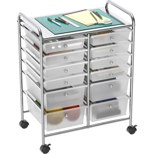 Utility Cart, 12 Drawers Rolling Storage Organizer + Wheels