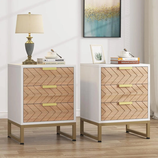 Nightstand Set Of 2 Modern 3 Drawers Bedside Tables